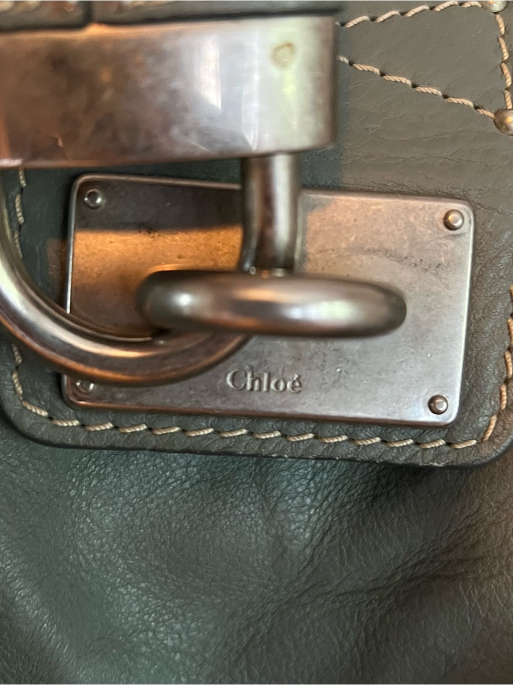 CHLOE Paddington Medium Handbag Sage Grey Leather Designer Bag Y2K No Key - Picture 9 of 13